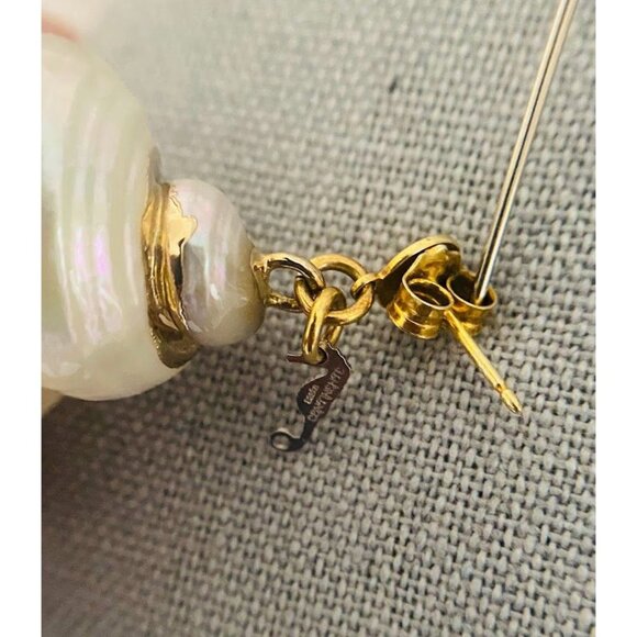 💜 Sesto Continente Made in Italy Shell Earrings 925 Gold Plated Sterling Silver - Picture 3 of 6